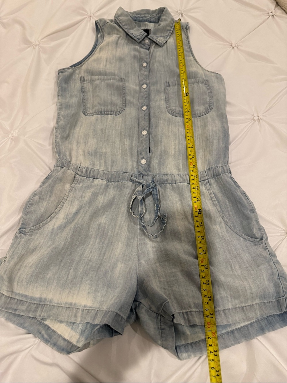 Rails 100% Tencel Chambray Romper XS Sleeveless Drawstring Waist Pockets - Picture 14 of 16